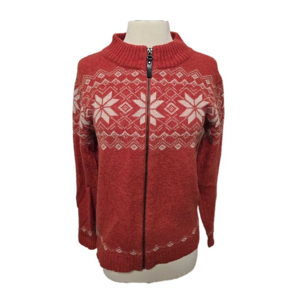 Icewear Iceland Womens Zip up Cardigan Sweater Size Small Wool Blend Dark Orange